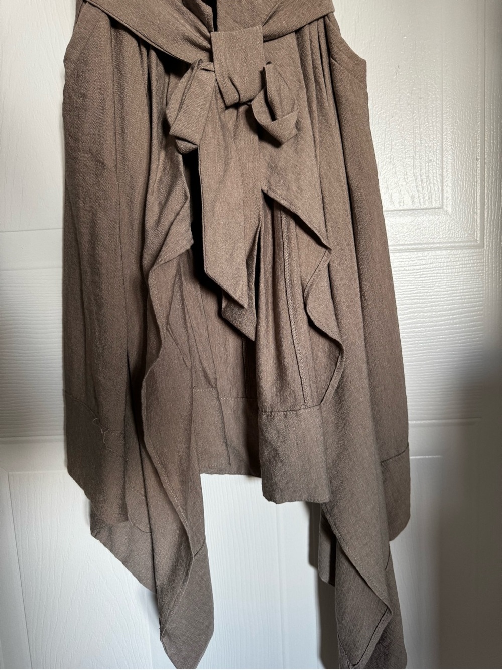 Sleeveless Taupe Wrap Tunic with Waist Tie - Picture 3 of 16